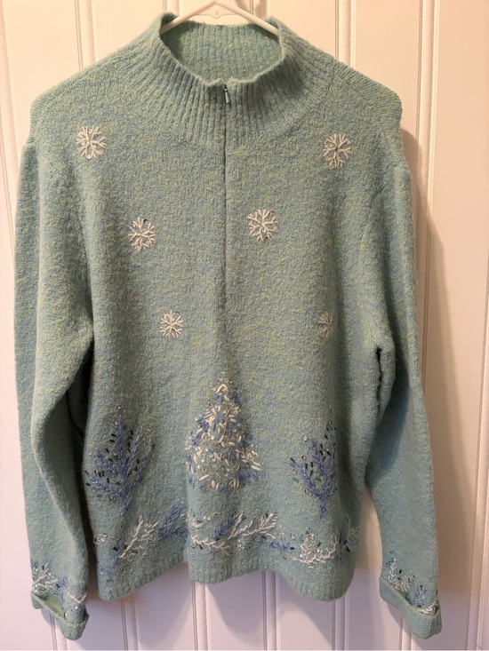 Talbots Sweaters - Vintage TALBOTS NWT Beaded Winter Tree Holiday Sweater Mock Neck Half Zip PL